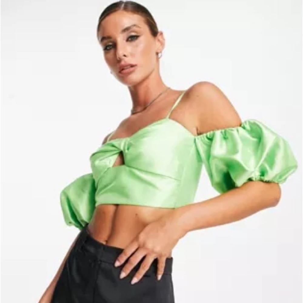 ASOS Design cold shoulder top puff ball sleeve